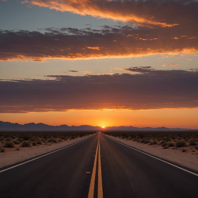 Imagine a track that encapsulates the emotion of a long, soul searching drive down an endless desert highway. The sun sets in the background, casting long shadows while the music blares from a car stereo, offering a sense of both adventure and introspection.