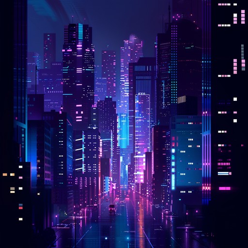 A dramatic cyberpunk track with pulsating beats and dark atmospheric electronic textures. The composition captures the essence of a neon lit dystopian cityscape, blending aggressive synth lines, heavy bass, and haunting melodies to create a captivating and intense soundscape.