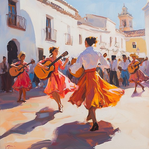 Dive into a vibrant world where soulful latin rhythms meet enchanting guitar melodies. Picture a sun drenched fiesta with passionate dancers swirling around a central bonfire, each strum of the guitar telling a story of love, joy, and longing. It's an emotional and fiery journey through spanish heartbeats.