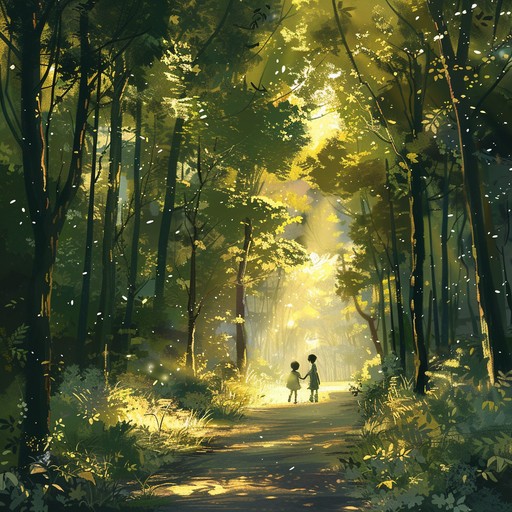 This track captures the serene ambiance of a gentle summer afternoon in an anime setting. Imagine a scene where characters take a leisurely walk through a sun dappled forest, leaves rustling softly in the breeze, and distant birdsong echoing through the air. The soothing tones of a piano guide the listener through this tranquil landscape, creating a sense of calm and nostalgia.