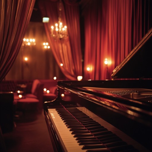 An instrumental cabaret piece that exudes elegance and mystery, set in the backdrop of a 1920s parisian nightclub. The piano leads with enchanting melodies, creating an atmosphere of sophistication and intrigue, reminiscent of velvet drapes and candlelit tables.