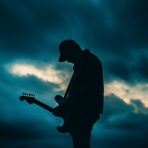 An aggressive blues instrumental featuring a distorted electric guitar, capturing raw emotion with gritty riffs and powerful rhythms conveying unresolved feelings.