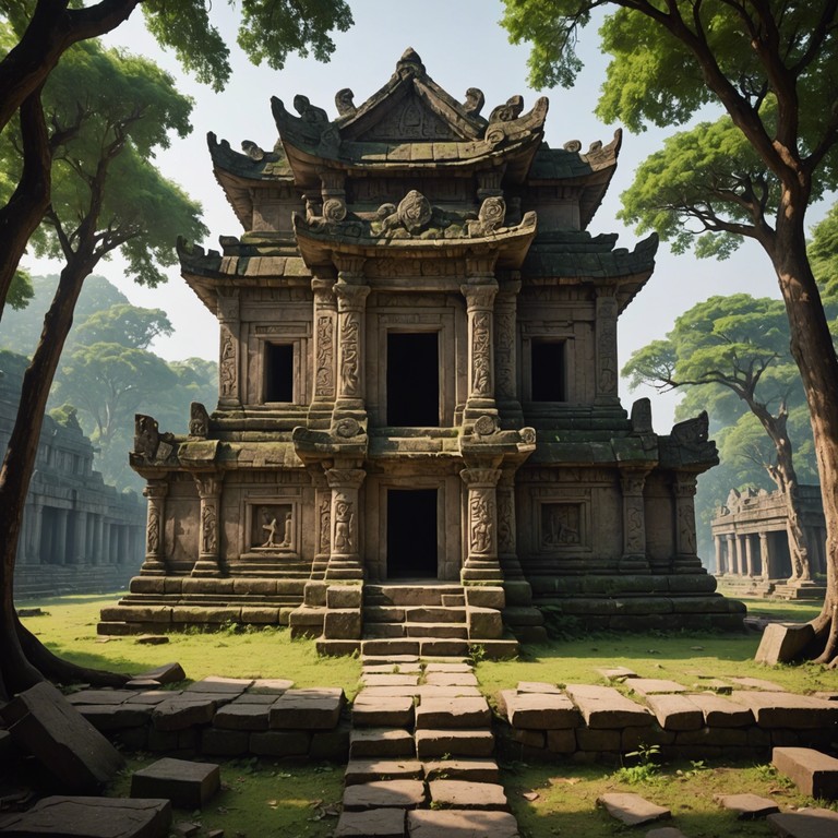 This track captures the essence of walking through ancient, forgotten temples where every stone whispers stories of the past. The mellow tones of a bamboo flute complement the atmospheric soundscape, creating a sense of both awe and eerie solitude. It's an exploration of history through sound.