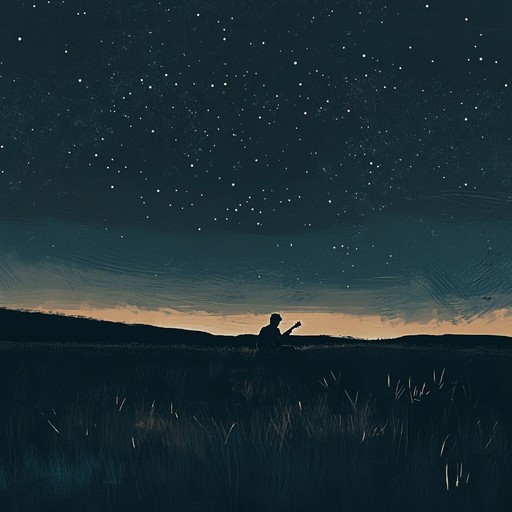 A lonely acoustic guitar weaves a somber melody across vast, open plains, evoking images of rugged isolation and wistful memories. The gentle strumming and sparse notes create a haunting atmosphere reminiscent of long forgotten cowboy tales and wide, empty skies.