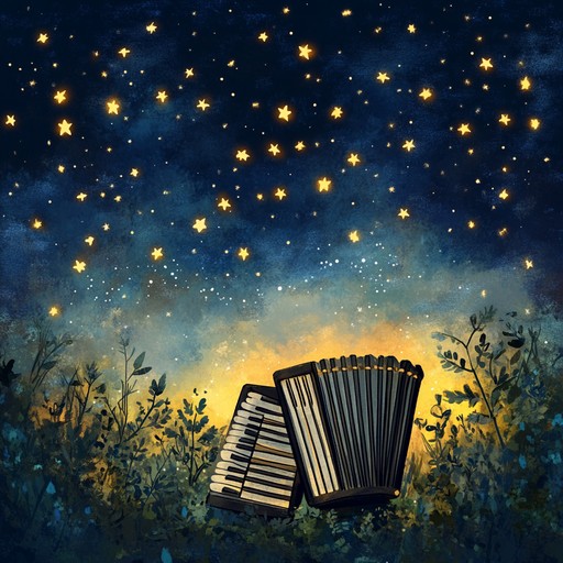 A whimsical voyage through a dreamlike world where an ethereal accordion orchestrates a celestial dance. This unique piece melds traditional polka rhythms with atmospheric sounds, creating a surreal yet uplifting musical experience.