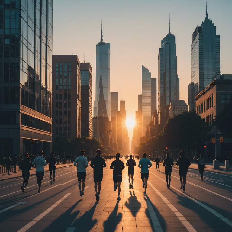 Imagine the city waking up as sunlight bounces off the high rise buildings, people start their day with a burst of energy, and the rhythmic beats of drum and bass set the pace. This track captures the essence of a bustling cityscape at dawn with pulsating beats and vibrant basslines, perfect for a morning run or an energetic start to the day.