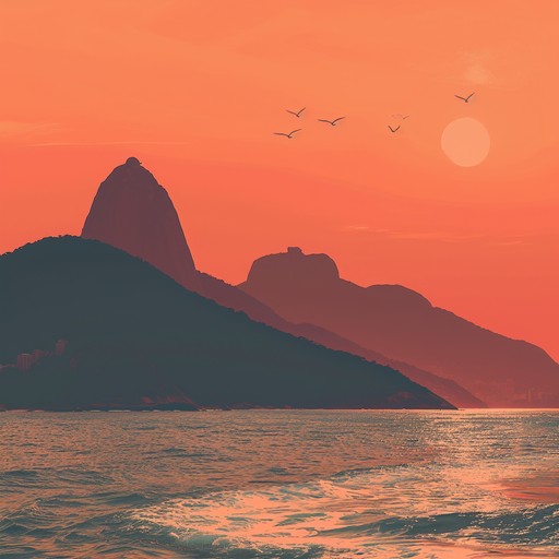 Picture a serene sunset over ipanema beach with gentle waves lapping the shore, creating a calm and soothing atmosphere. The music embodies the tranquil mood of an early evening under a tangerine sky with subtle rhythms and melodious harmonies, inspiring relaxation and a sense of carefree leisure.