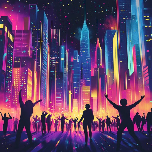 A lively instrumental track that blends catchy synth melodies with rhythmic beats, encapsulating the exuberance and excitement of a bustling city at night. The song builds layers of shimmering sounds that evoke images of neon lights and joyous crowds, creating an immersive auditory experience.