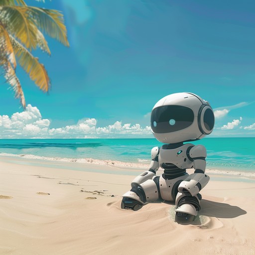 Immerse yourself in a whimsical beach scenario where a curious robot explores the sun, sand, and sea. This instrumental novelty track blends playful, synth driven melodies with soothing beach ambiance, creating a perfect soundscape for a light hearted, futuristic relaxation experience.