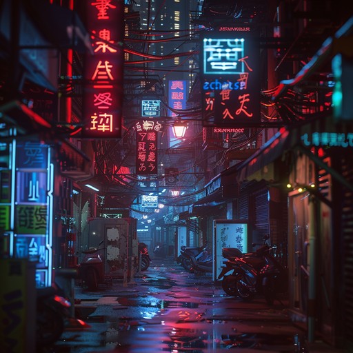 Journey through the hidden depths of a neon lit futuristic cityscape, where hypnotic synth layers weave together an intricate soundscape, enveloping you in an electric dreamworld. The pulsing rhythms and ethereal melodies guide you through shadowy alleyways and towering skyscrapers.