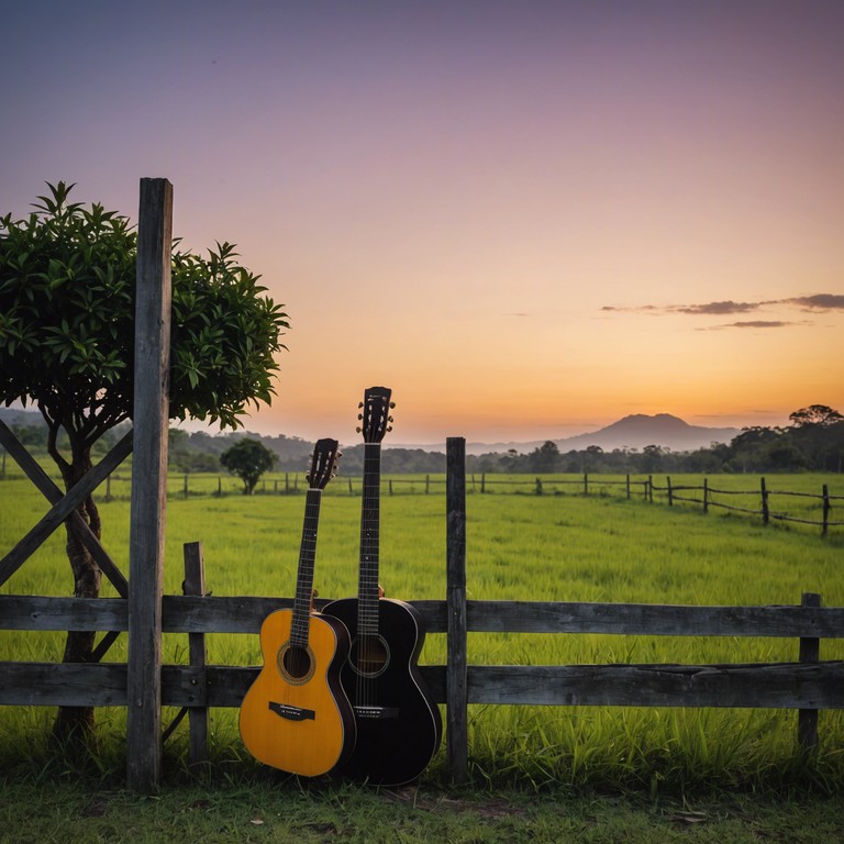 A solo acoustic guitar paints a serene audio portrait of life in the brazilian countryside, resonating with the gentle rhythms of pastoral life and the timeless spirit of sertanejo music.