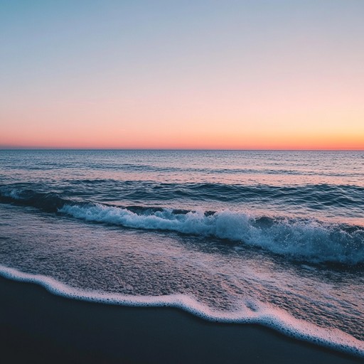 A gentle instrumental piece that blends soothing acoustic guitar with soft ambient synthesizers, evoking the tranquility of watching waves gently lap against a distant shoreline at sunset.