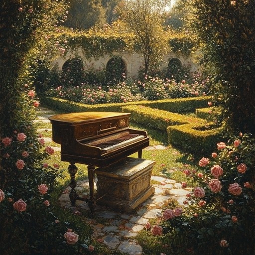 A joyous instrumental piece featuring lush baroque melodies that evoke the beauty and warmth of a sunlit garden in summer. The composition progresses through intricate harpsichord and string sections, capturing a sense of timeless serenity and happiness. Perfect for creating a blissful, uplifting atmosphere.