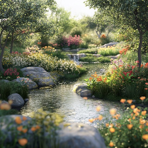 Feel the serene vibes of a summer afternoon in a peaceful garden, with calm piano melodies flowing like a gentle stream, providing a perfect backdrop for meditation or relaxation.