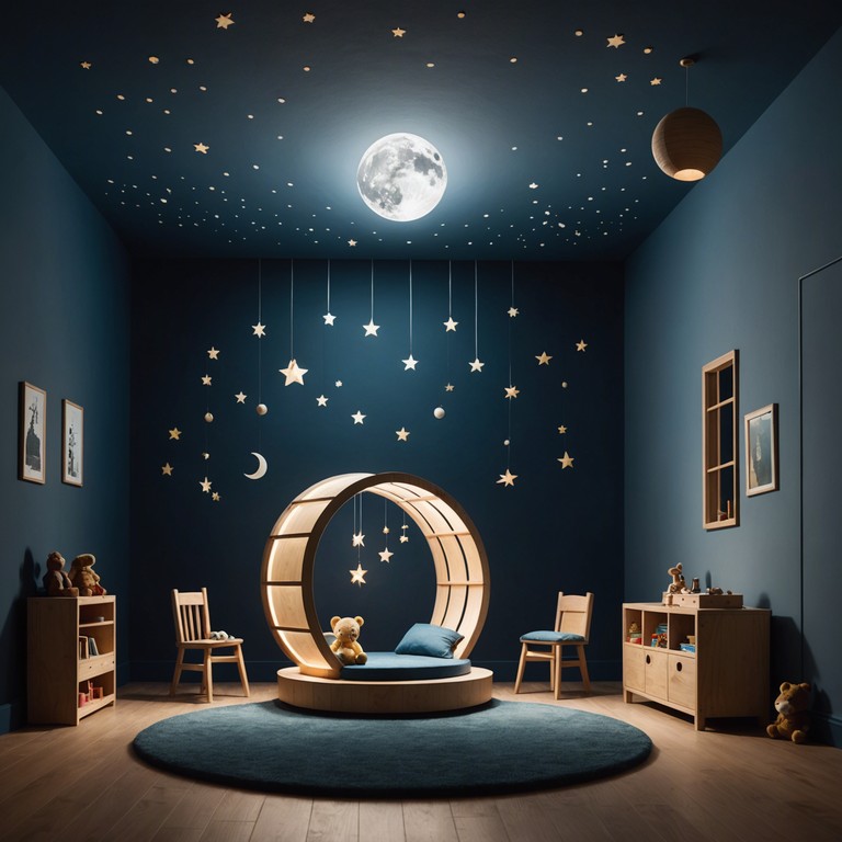 Revisit the child's playroom under the cloak of nightfall. The music box plays a central role, overlaying its delicate tunes with the sounds of nighttime   a distant owl, the whispering wind, amplifying the sense of mystery within this whimsical world.