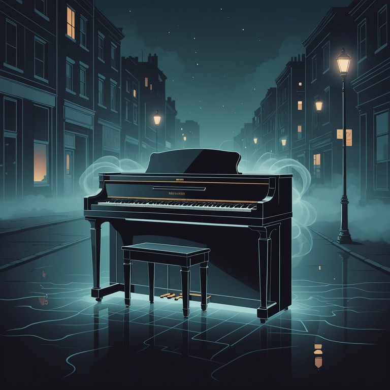 Imagine walking through a cityscape shrouded in fog at night, the distant city sounds mingling with your soundtrack, where smooth jazz meets a slightly unsettling ambient atmosphere, led by the gentle but haunting keys of an electric piano.