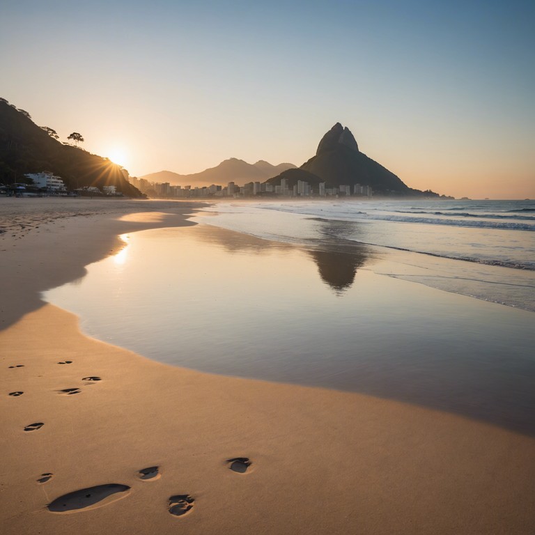 Imagine the gentle caress of the morning sun as it rises over the horizon at copacabana, its golden rays dancing on the ocean's surface. The track blends the comforting sounds of a piano with lively samba rhythms, creating an uplifting soundscape that celebrates new beginnings and the inherent beauty of a daybreak by the beach.