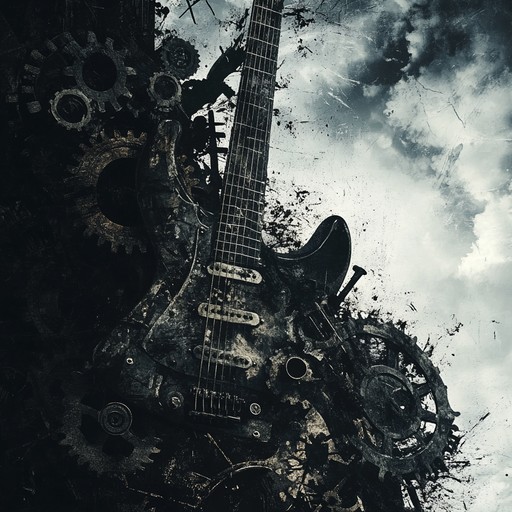 An instrumental piece featuring the fusion of mechanical industrial sounds and dark rock guitar riffs, crafting a haunting and immersive auditory experience