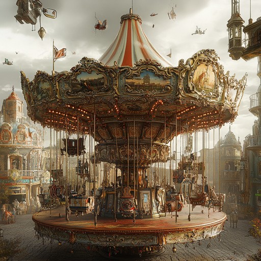 An instrumental journey blending steampunk rhythms with carnival melodies, evoking a lively mechanical fairground filled with wonder and excitement.