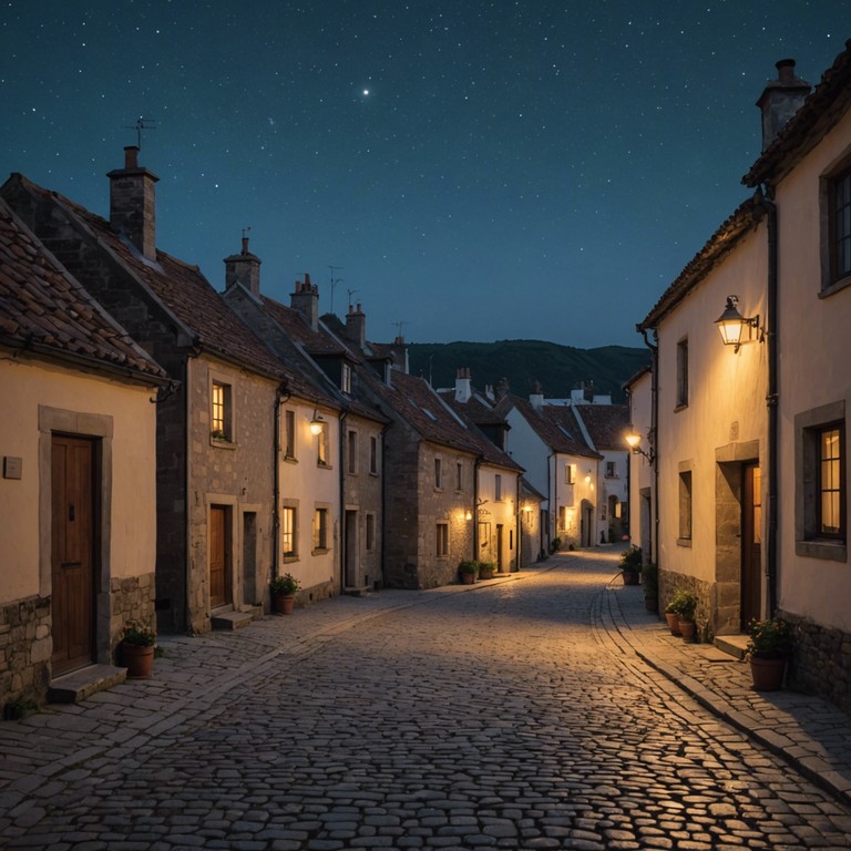 Imagine a night in a whimsical village where each stone on the cobblestone path makes a unique musical note. The song captures this scene with a playful combination of rhythms as if dancing boots are composing their tune while exploring the enchanting streets