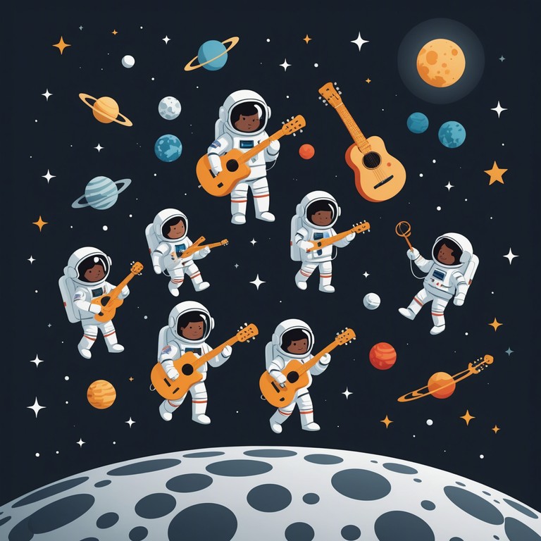 Transport young listeners on a whimsical musical voyage through the stars, combining elements of traditional children's melodies with psychedelic influences to spark imagination and joy.