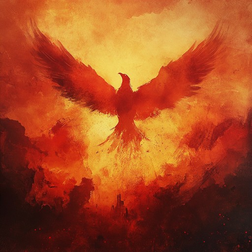 An instrumental piece featuring powerful orchestral arrangements that evoke the dramatic ascent and rebirth of a phoenix, blending intense strings with soaring brass, culminating in an ecstatic climax