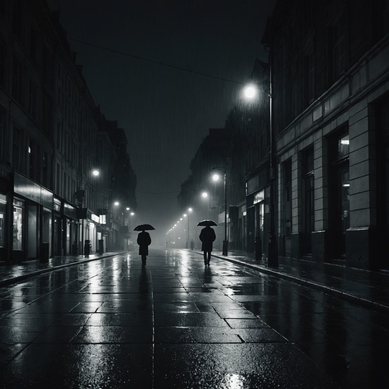 A fusion of somber tones and groovy rhythm depicting late night introspection in a rain drenched city. The sound captures the essence of solitude blended with an underlying pulse of life, evoking a bittersweet vibe.