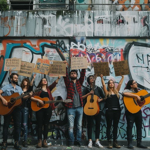 A spirited mix of energetic folk melodies and robust rock rhythms. It showcases raw acoustic guitar, harmonica solos, and forceful drum beats, creating an anthemic soundscape of resistance and freedom.