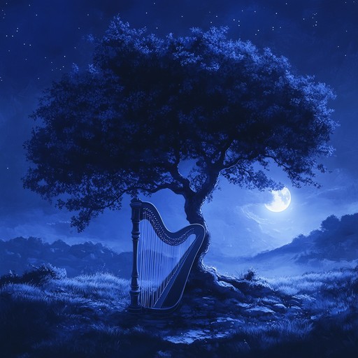 A mysterious and soothing lullaby woven with deep, intricate harp melodies and atmospheric soundscapes, designed to envelop listeners in calming yet introspective night time vibes. As the harp strings are gently plucked, a cascade of ambient sounds enhances the experience, making it feel both magical and introspective, perfect for those solitary, contemplative nights.