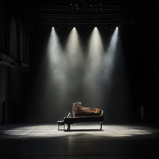 A resonant piano piece echoing through a deserted broadway theater, capturing the essence of past glories and the sorrow of forgotten dreams. The soft melodies reflect the melancholy of the empty seats, evoking a deep sense of nostalgia and longing.