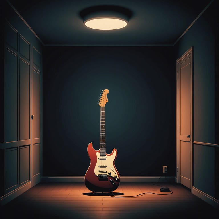 The song starts in a low, somber register with a single electric guitar, slowly introducing distorted riffs that weave through a landscape of moody bass and steady, suspenseful drumming. As the track progresses, the intensity grows, simulating the feeling of a suspense filled climax in a thrilling movie scene, before returning to a haunting solo guitar outro.