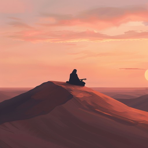 An evocative melody capturing the vast loneliness of the sahara desert at twilight, where the sound of the oud resonates through the emptiness, blending with the whispers of the wind and the distant calls of night creatures.