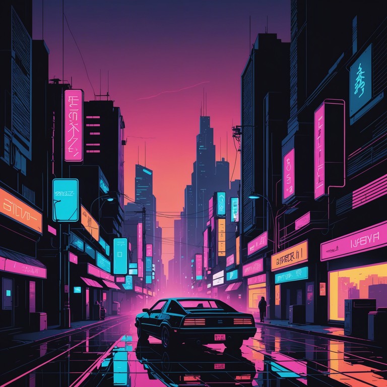 Create an auditory journey that feels like wandering through a deserted cyberpunk cityscape at night, where every shadow tells a story.