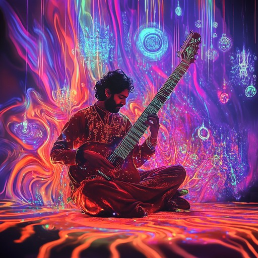 A dynamic blend of traditional indian raga scales with the electrifying energy of rock, driving guitar riffs, dynamic tabla rhythms, and captivating sitar melodies. It leads listeners on a confident and mystical spiritual journey.