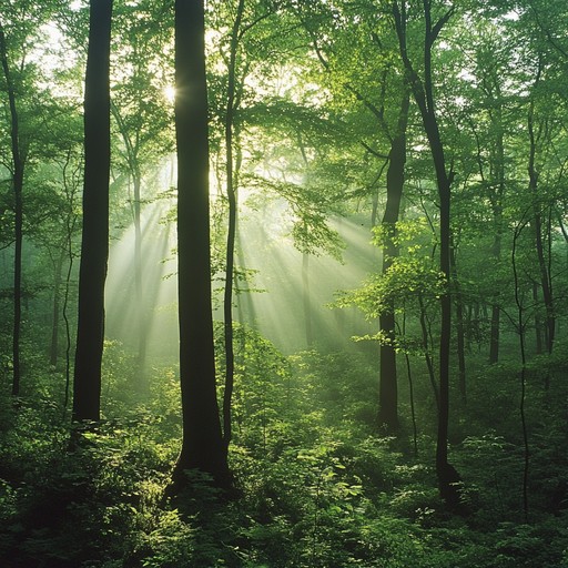 Imagine a gentle melody that encapsulates the serene whispers of an undisturbed forest at dawn. The sound captures the essence of tranquility as nature's own symphony plays softly, creating a calming backdrop. Delicate notes from a harp mimic the rustling leaves and distant bird calls, inviting the listener into a meditative state of relaxation.