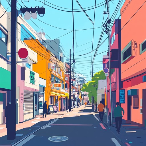 A vibrant and melodious instrumental j pop song reflecting the cheerful atmosphere of tokyo's bustling streets, combining smooth electric guitar riffs with energetic beats to create a light hearted and uplifting mood.