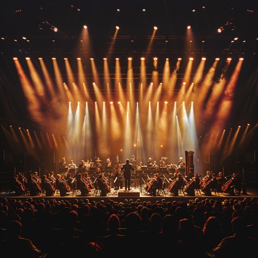 An energetic symphonic rock fusion featuring powerful orchestral elements combined with driving guitar riffs and dynamic percussion, creating an epic and uplifting experience