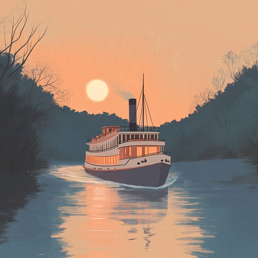 An instrumental piece that captures the gentle sway of a riverboat as it lazily drifts downstream. The melody features a whimsical interplay of soft calliope tones, creating a serene and light hearted atmosphere. Ideal for evoking feelings of relaxation and peacefulness with a touch of novelty.