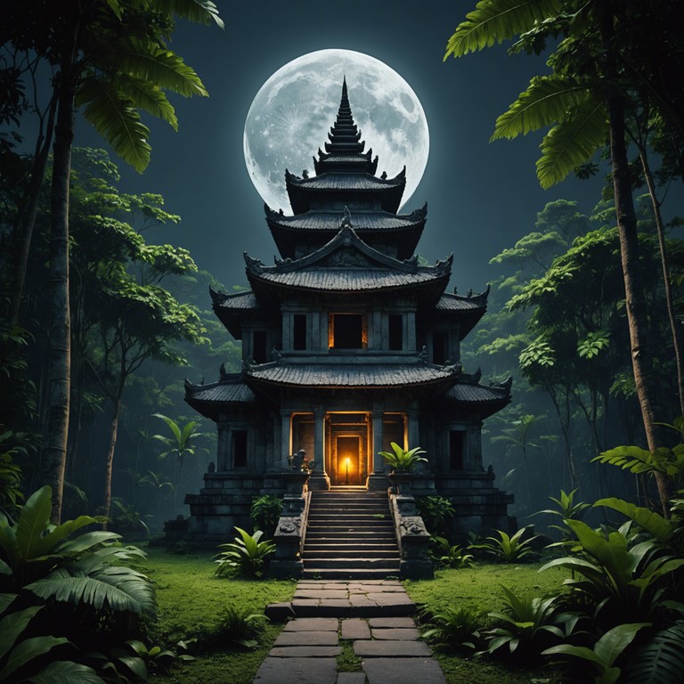 This track blends traditional colombian cumbia with the echoing mystique of ancient temple atmospheres, creating a deep, entrancing sound that transports listeners to a moonlit jungle where tradition meets the mythical. Enriched with natural ambient noises, this sonorous journey showcases the echoing call of tribal heritage intertwined with pulsating rhythms.