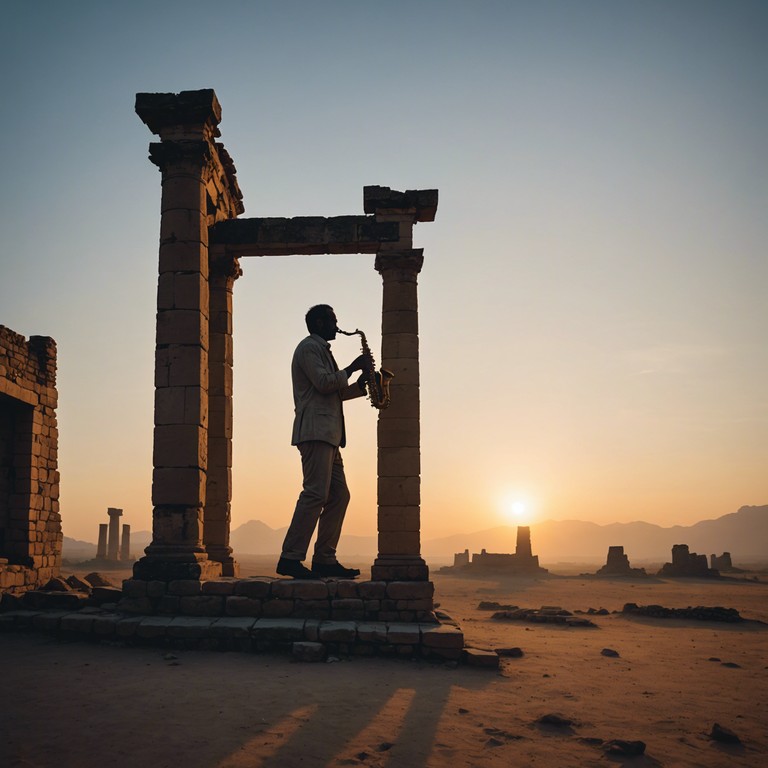 In this intriguing blend of historical and contemporary, you're invited on a mystical journey through time where the reverberations of ancient civilizations meet the sophisticated rhythms of modern jazz. This composition features the entrancing sounds of traditional instruments, woven seamlessly with the modern saxophone, creating a bridge between ages long past and today’s rhythm infused jazz scene.