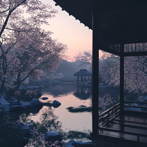 A calm and tranquil instrumental piece that brings the listener on a soothing journey through a peaceful morning in a japanese garden, where cherry blossoms fall gently and the air is filled with a sense of serenity and beauty