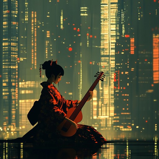 An electrifying mix of neon synthwave beats and traditional geisha melodies, delivering an upbeat track that energizes listeners.