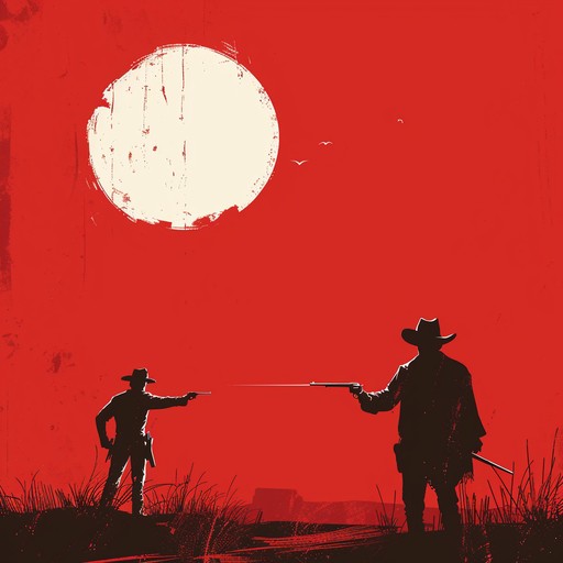 Picture a dusty main street in an old western town, tumbleweeds blowing, as two gunslingers face off for a duel at high noon. Tension builds with each step until the climactic moment when the two draw their pistols to decide who is the quickest gun in the west.