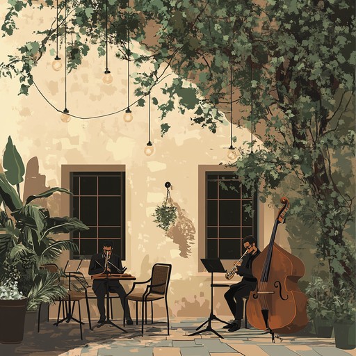 Picture a quiet summer patio, the air filled with the warm sound of jazz, perfect for an afternoon of gentle swinging and relaxation. The piano and brass blend seamlessly to create an inviting, warm atmosphere.