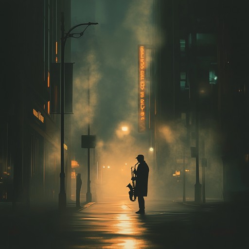 An eerie instrumental piece that fuses jazz and soul, featuring haunting saxophone melodies and a moody atmosphere, evoking images of fog shrouded city streets and the secrets they hold.