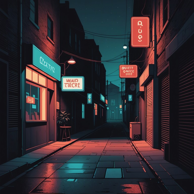 Exploring the quiet side of a bustling neon city, where every shadow tells a story and the lights hum a soft, enigmatic tune. Perfect for reflective moments or scenes of quiet urban intrigue.