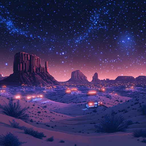 Feel the transcendence of a digital sandstorm with electronic pulses and dreamlike synth waves that transport you to an endless desert mirage at night.