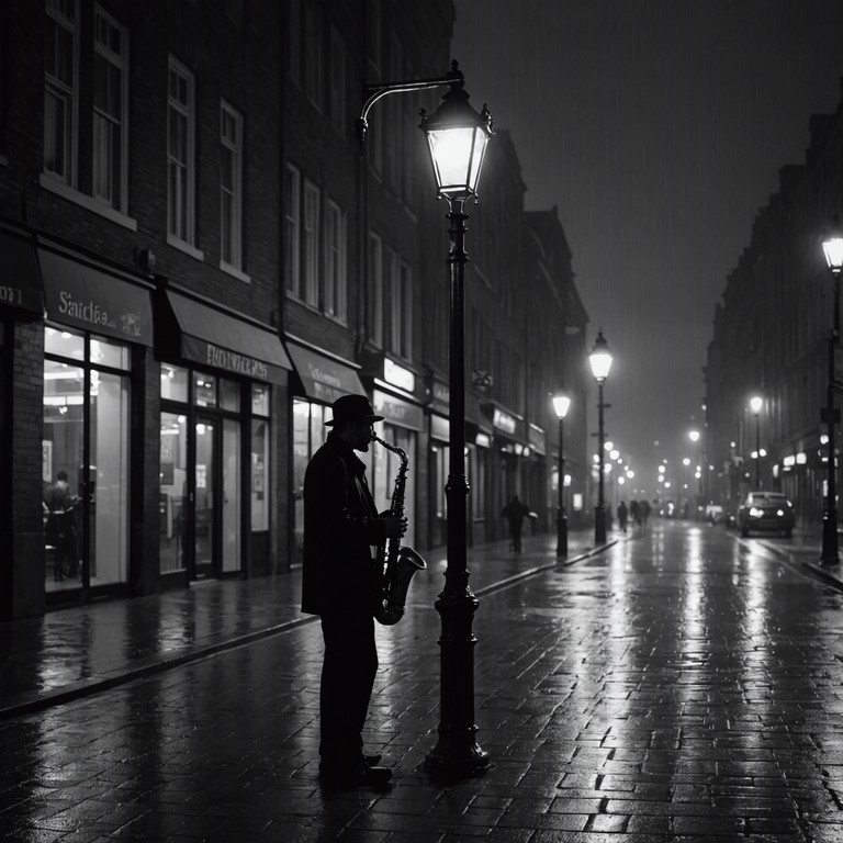 A moody swing track that captures the feeling of raindrop laden melancholy through the somber tunes of a solo saxophone. The melody meanders like gentle rainfall on a quiet city street, reflecting a sense of longing and bittersweet memories.