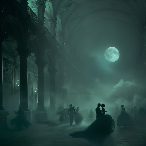 A mesmerizing tango echoing the ethereal spirits of the night, intertwining latin rhythms with mysterious and enigmatic tones. Picture a forgotten ballroom where ghostly dancers glide under the moonlight, their movements synchronized with haunting melodies and spectral harmonies.