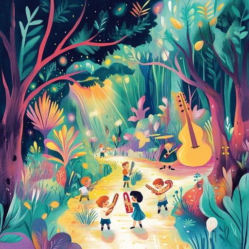 Take a whimsical adventure through an enchanting world filled with playful melodies and magical creatures, charming musical landscapes for kids